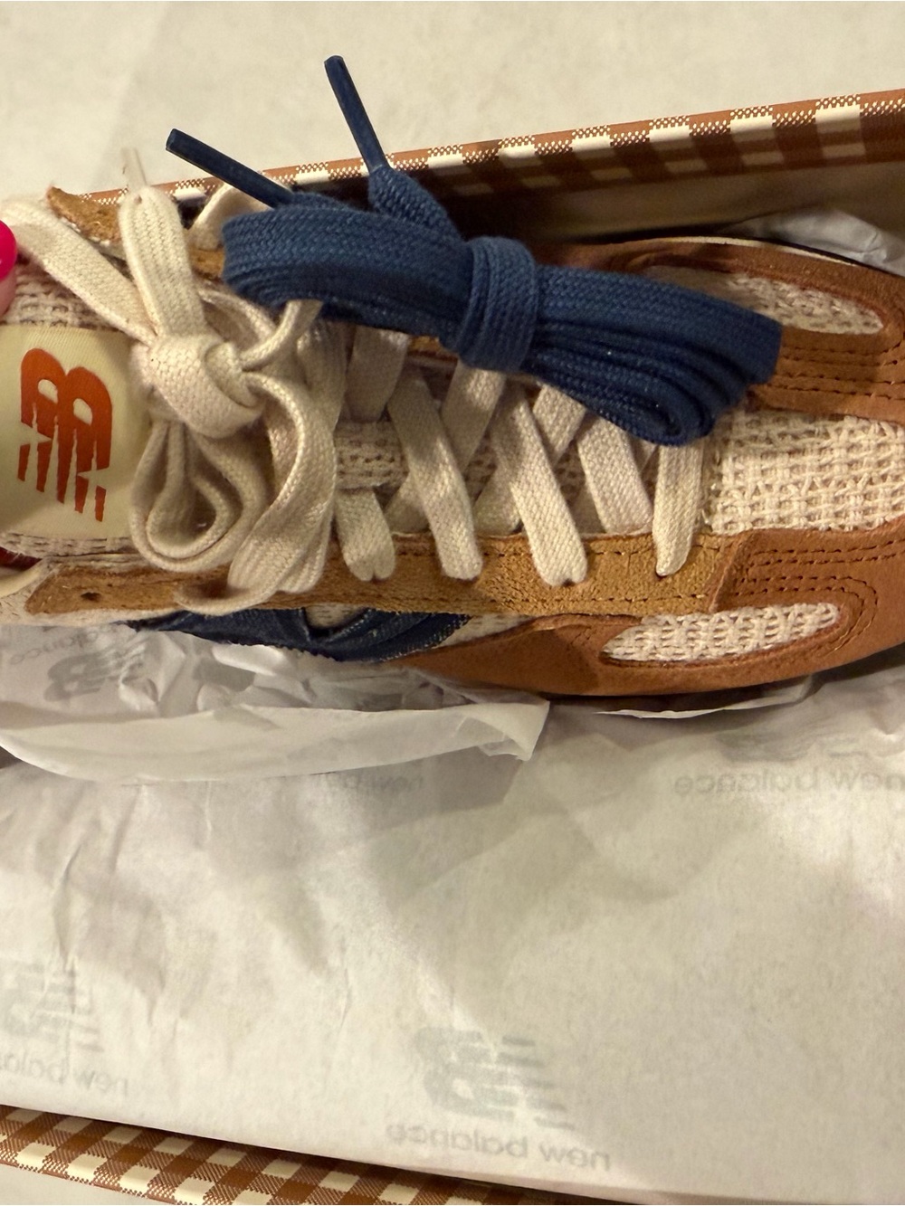 Sezane Retro Runner Sneakers in Tan, Blue, Cream - Picture 7 of 9